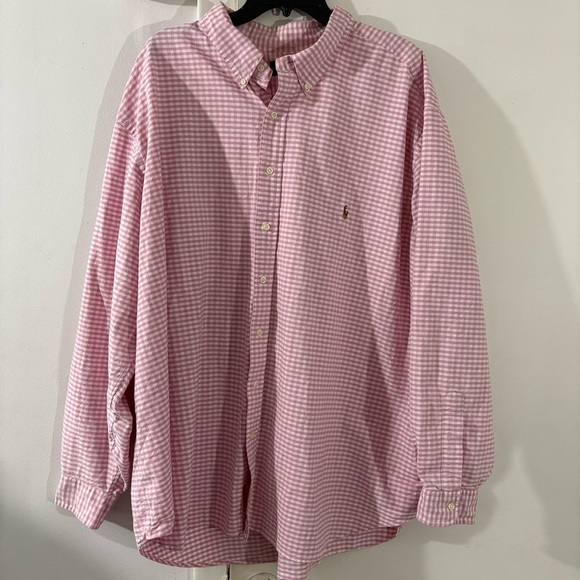 Ralph Lauren Long Sleeve Button Down Pink White Check Cotton Preppy Sz 4XB Big - Picture 1 of 6